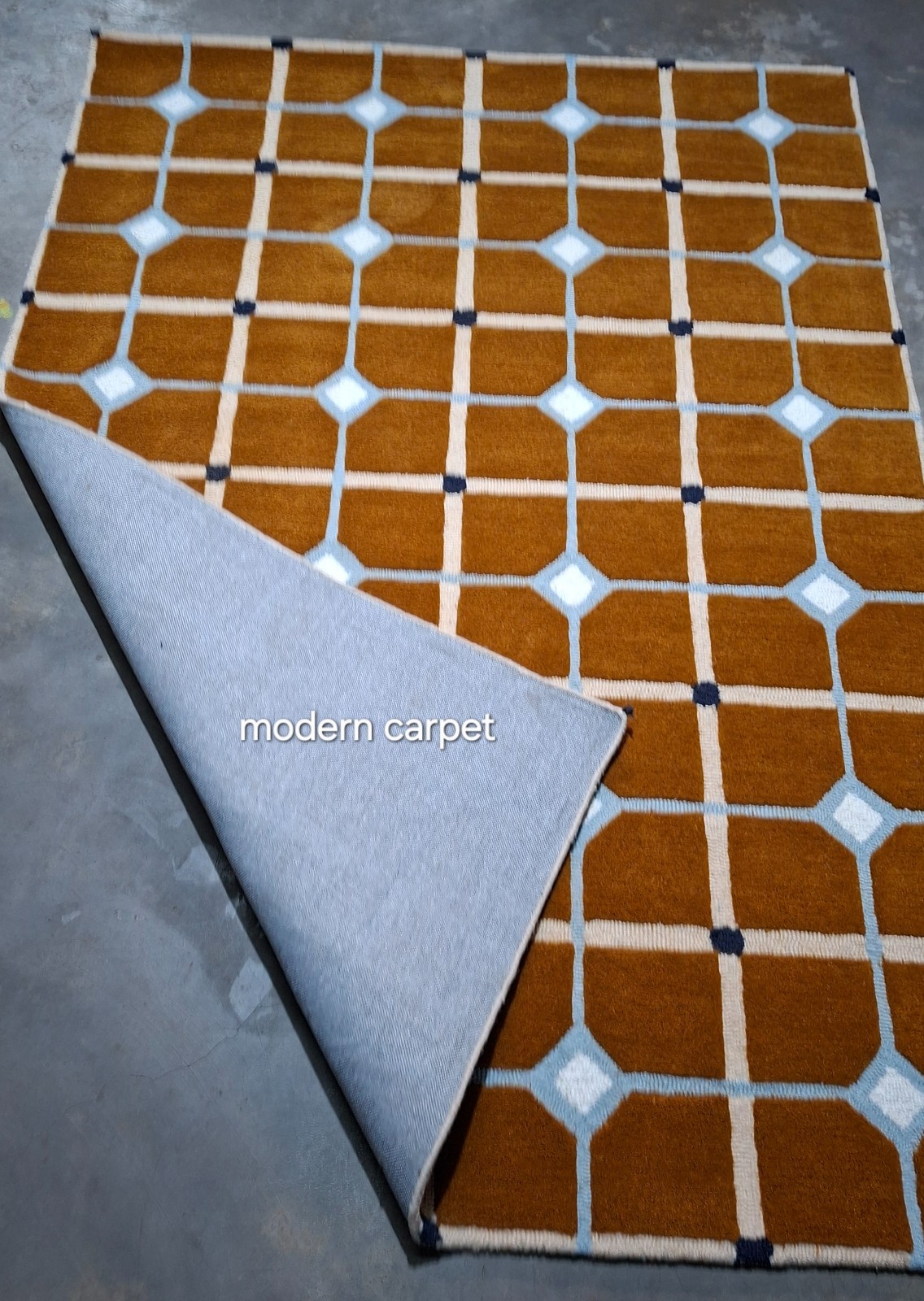 Mid Century Modern Geometric Area Rug Brown Blue Lattice Carpet Living Room 8×10