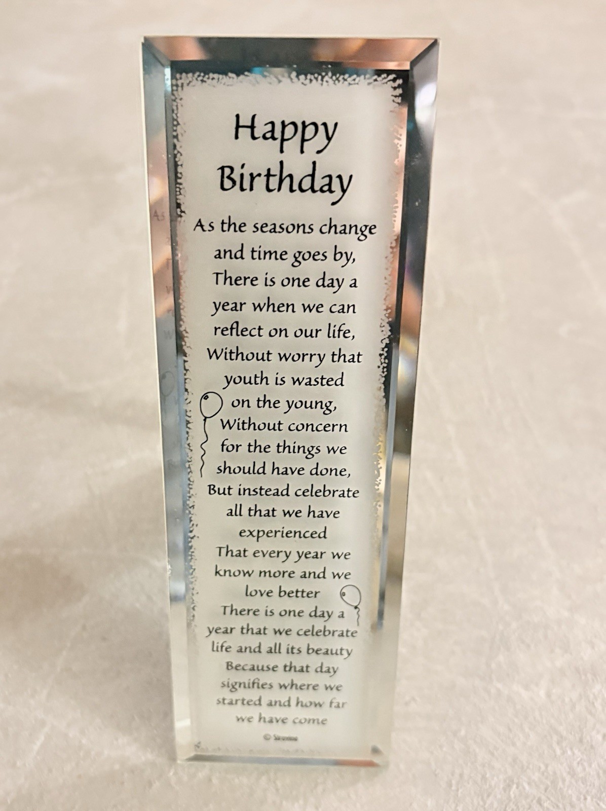 Happy Birthday Glass Plaque Poem Beveled Mirror Standing Milestone Keepsake Gift