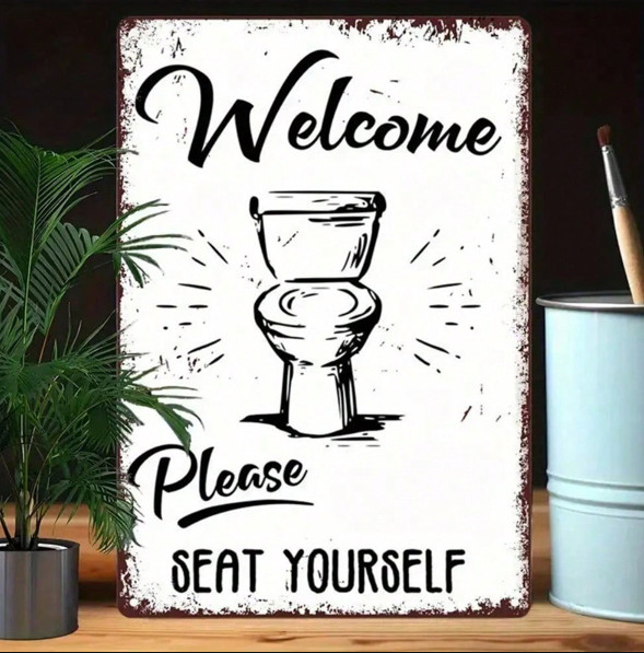 Retro “Welcome Please Seat Yourself” Bathroom Tin Sign Home Wall Art Waterproof