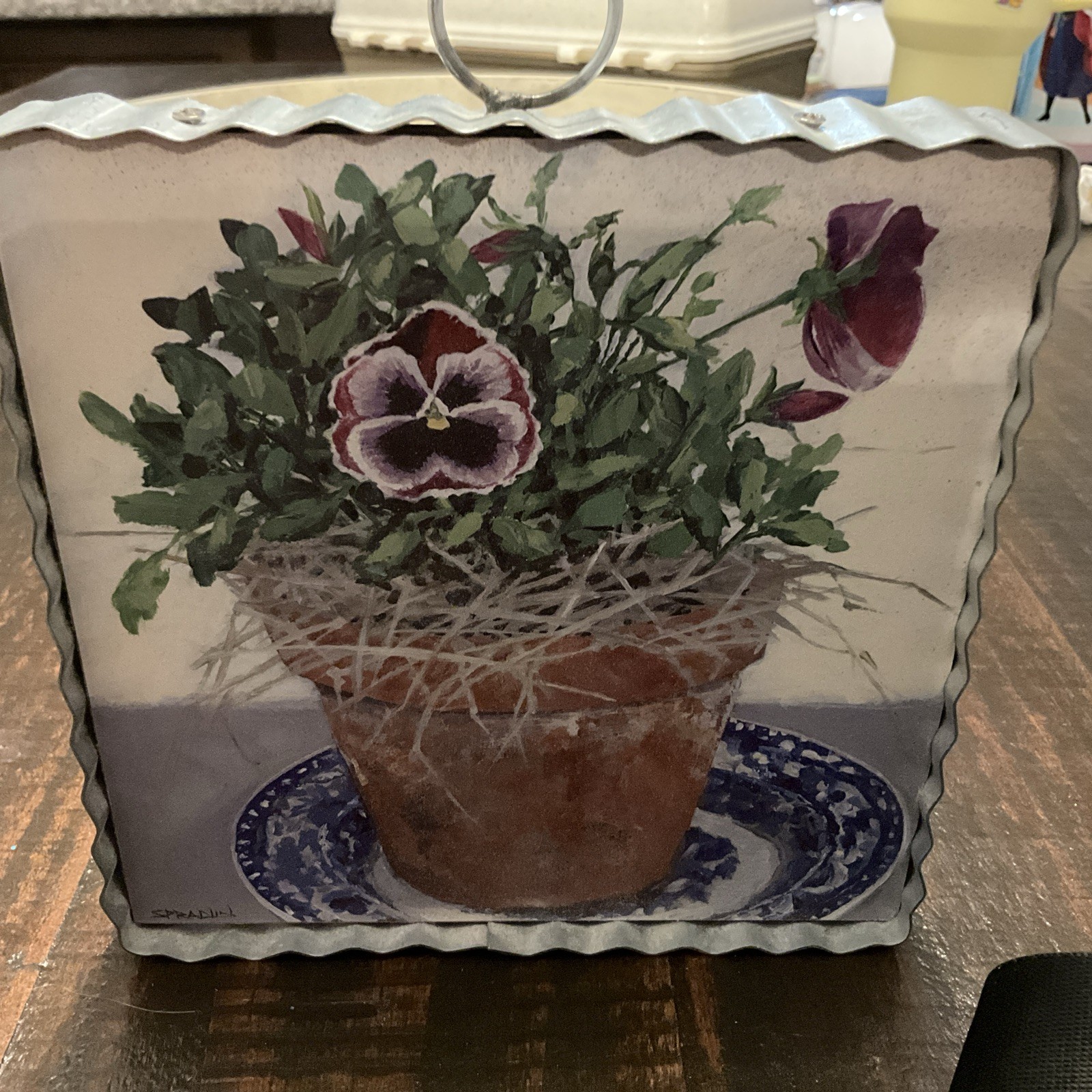 Round Top Collection Pansy Bouquet Tin Frame Wall Art Farmhouse