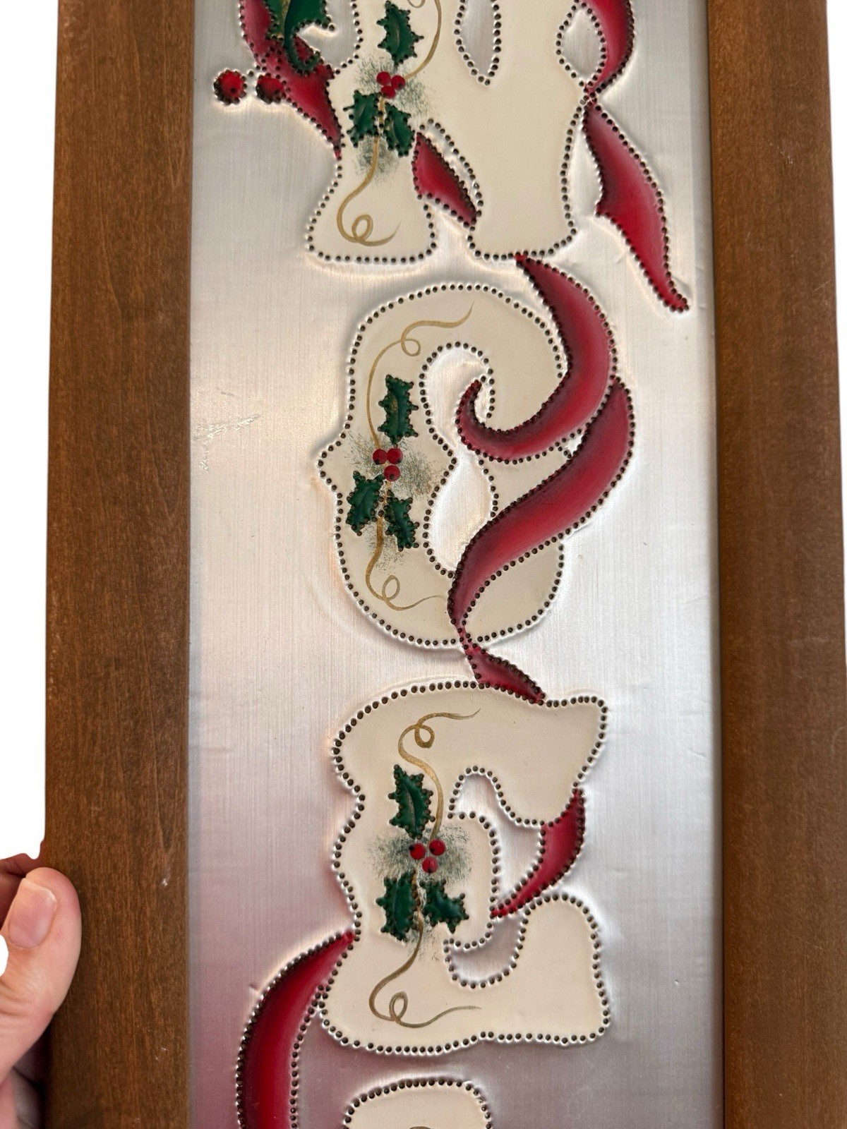 Tin Metal Country Christmas Wall Folk Art Signed The Pleasant Look Painted USA