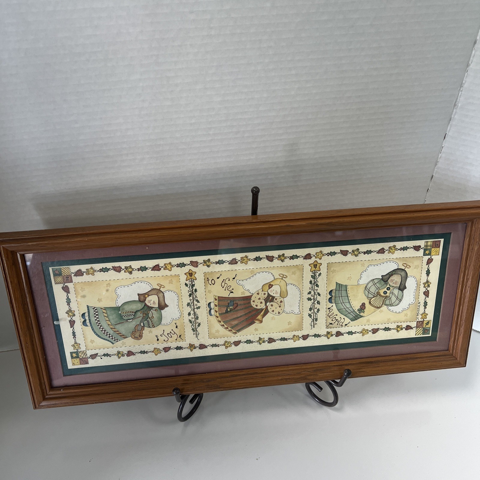 Vintage Home Interiors Country Angel Folk Art Joy To The World Wall Hanging
