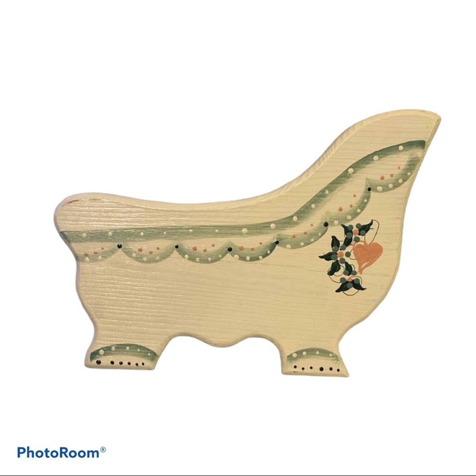 Vintage White, Cream, and Green Clawfoot Tub Decoration Wooden Plaque Painted