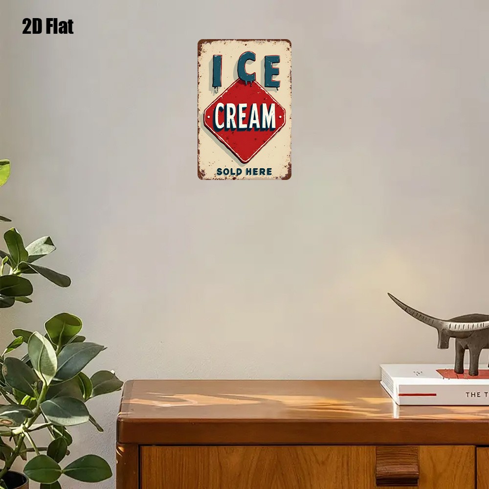 Vintage Red Blue Ice Cream Sign Metal Plaque 20.32×30.48 cm