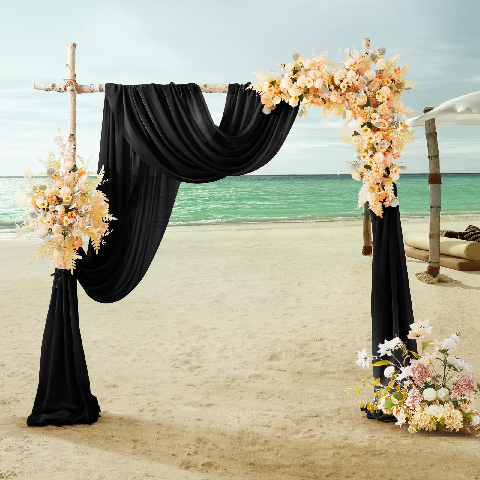28 Inch x 19ft Black Chiffon Wedding Arch Draping Fabric Sheer Curtains 1 PC
