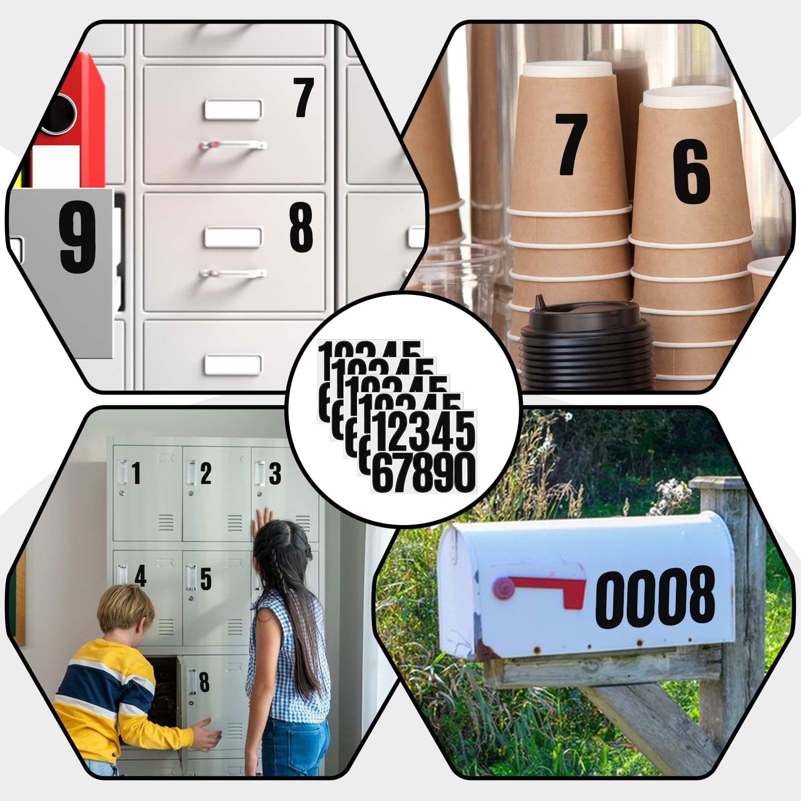 5 Sheets Black Number Stickers, 3 in Vinyl Stick on Numbers, 0-9 Waterproof A