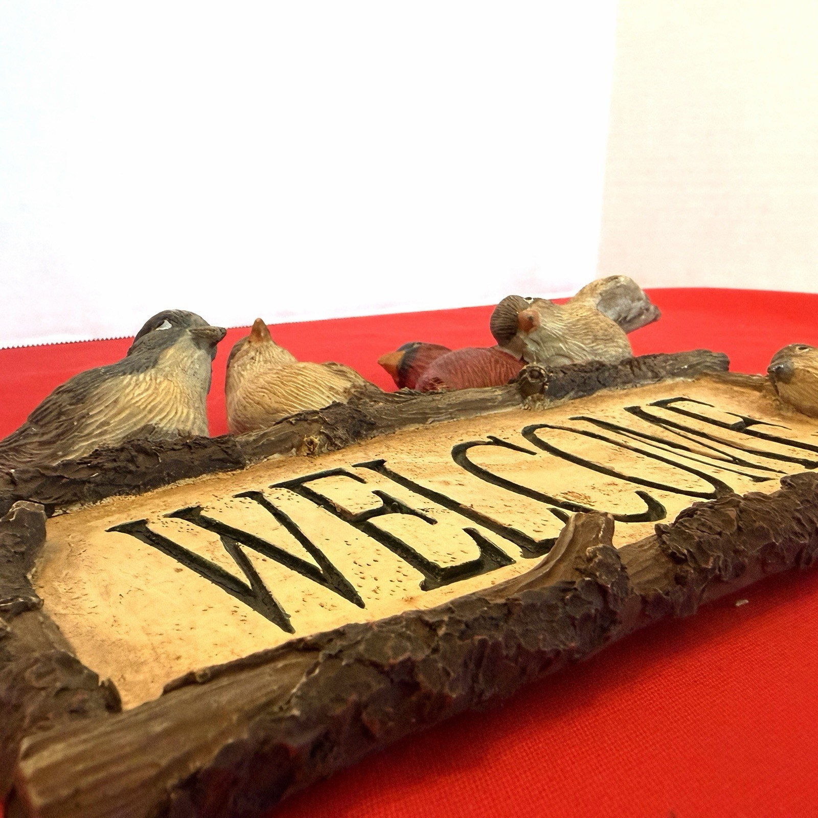 Welcome Sign With 6 Birds Heavy Synthetic Ceramic Young Co 10”x 6.5”