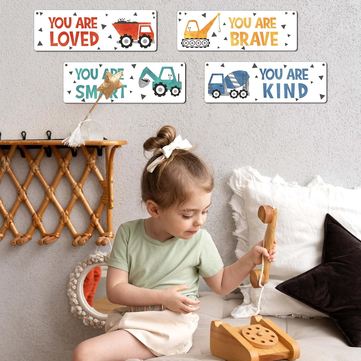 4 Pieces Construction Vehicles Decor Kids Room Wall Decor Wooden Sign | Motiv…