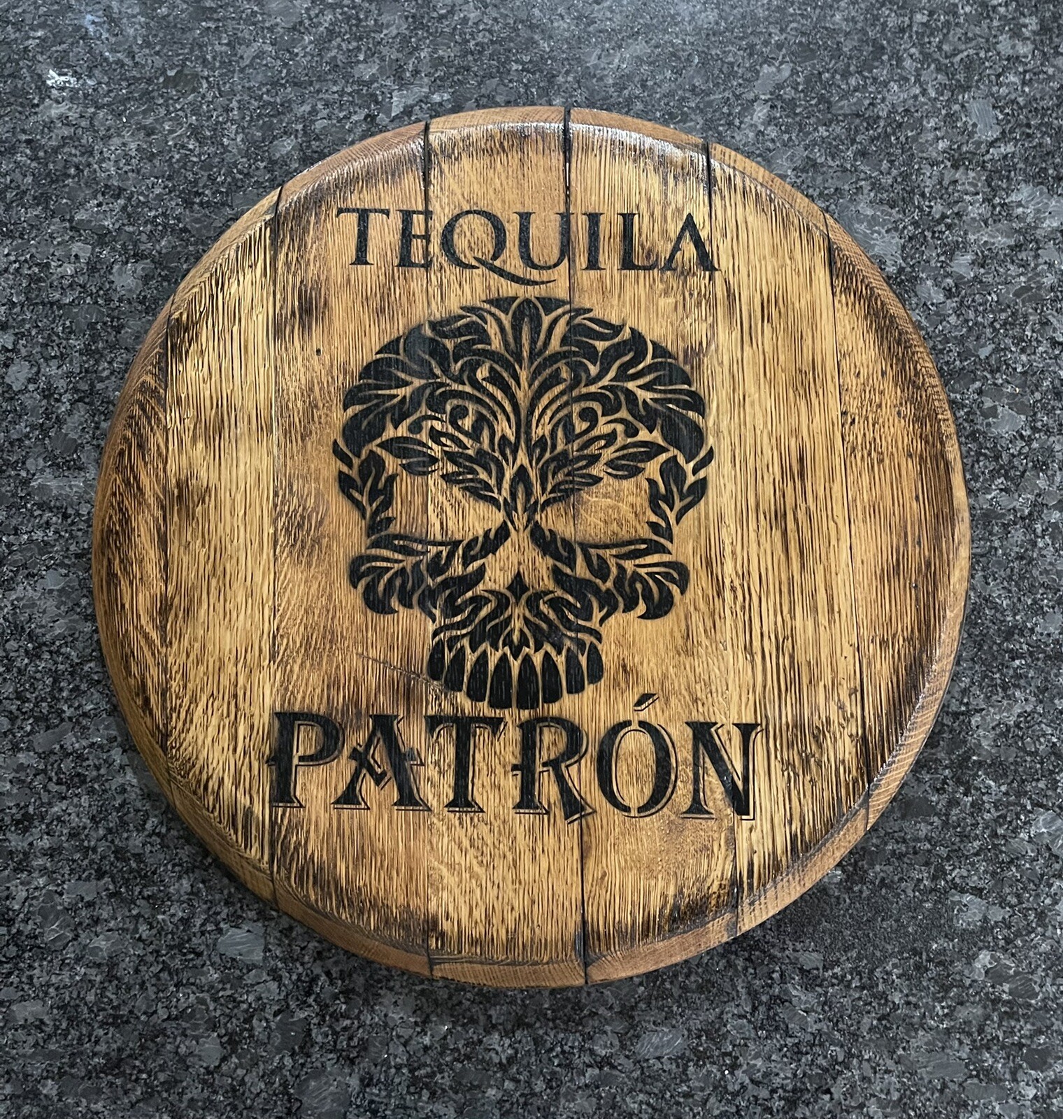 Bar Decor (PATRON) Authentic Reclaimed Bourbon Barrel Head 21”