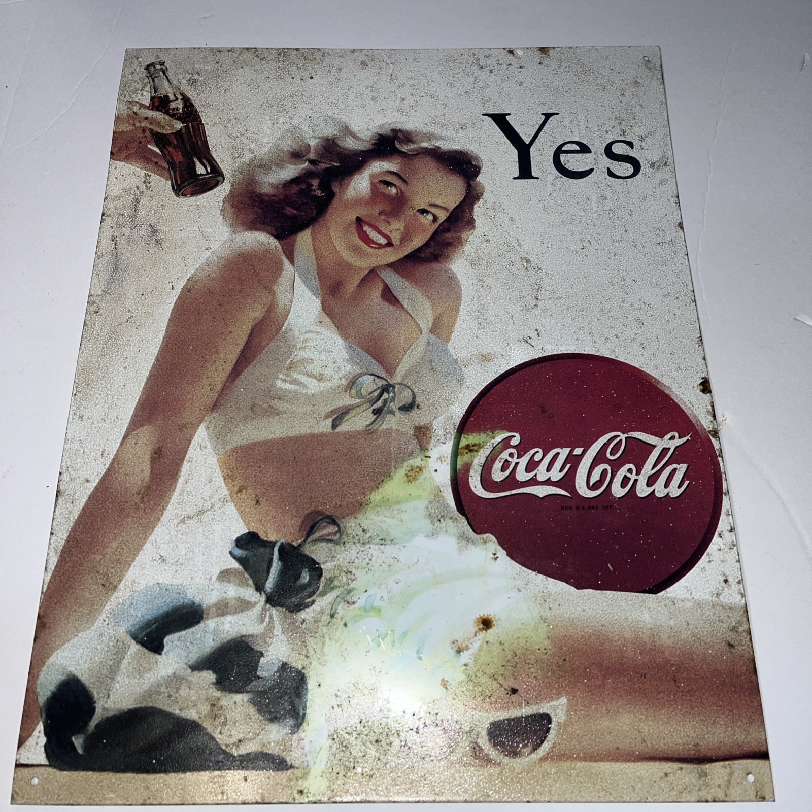 Coca-Cola Tin Yes Bathing Suit Retro Tim Sign Reproduced From Authentic Ad #217