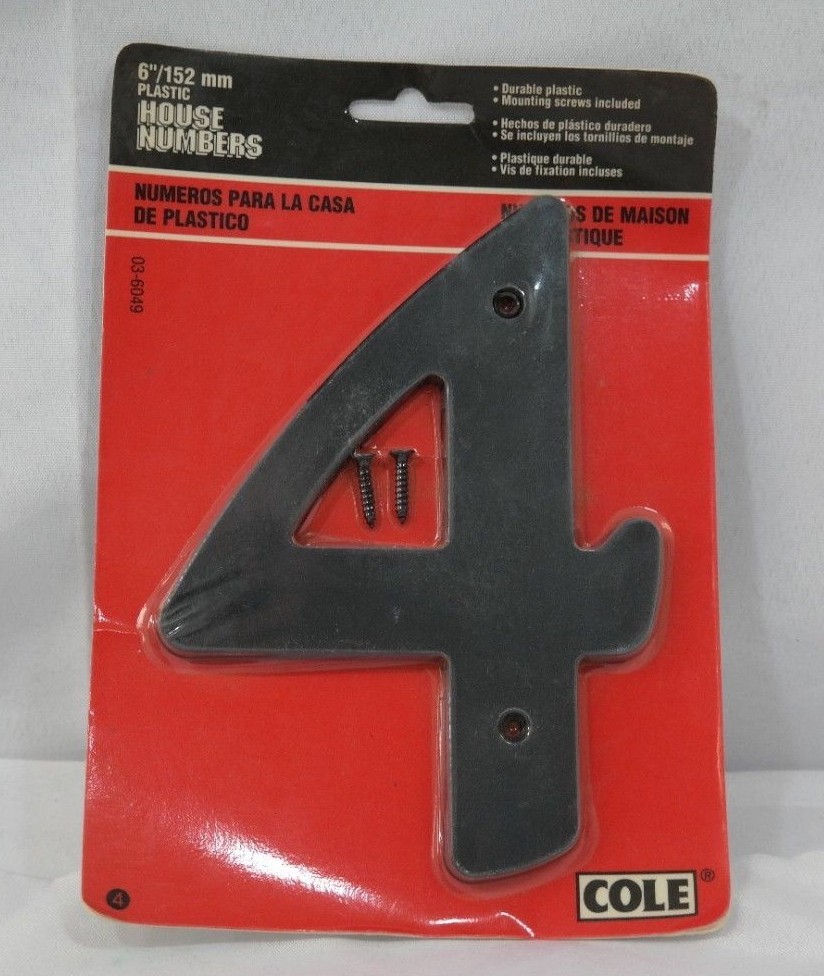 6″ Plastic House Mailbox Numbers # 4 6 7 8 9 Black by COLE TF