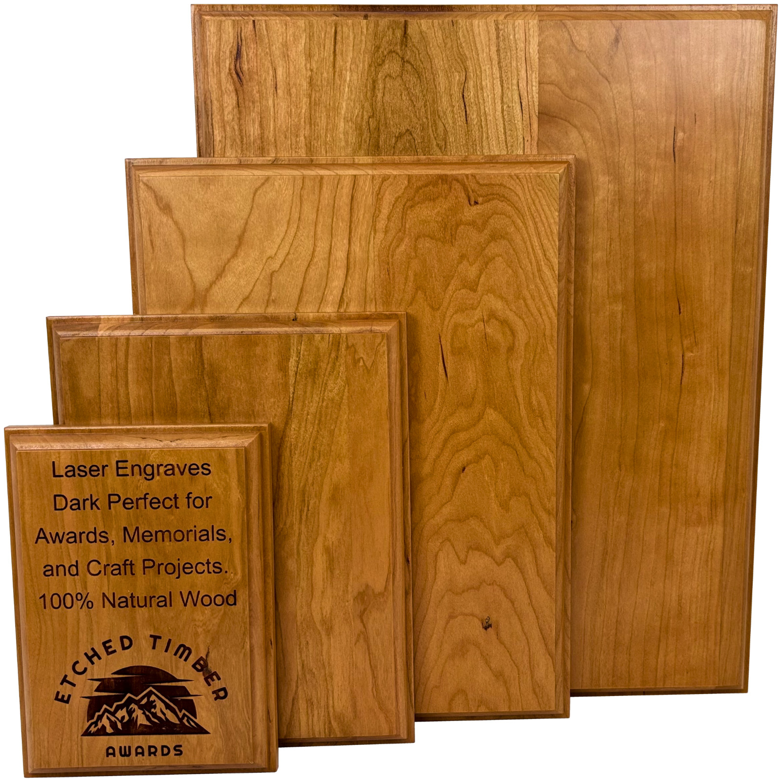 Genuine Cherry Wood Plaque Base, 0.75″ Thick, Laser Engraves Dark
