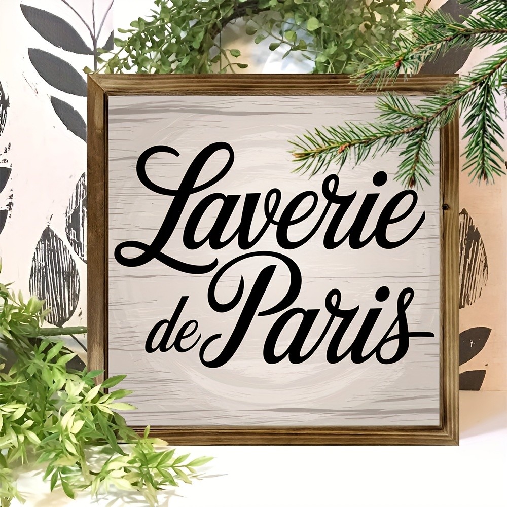 Farmhouse Style Paris Laundry Wood Framed Art Sign Vintage French Decor for Home
