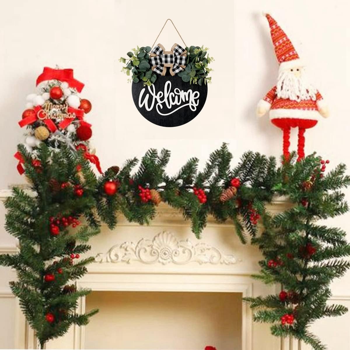 Welcome Sign for Front Door Porch Decor Farmhouse Wreath Wall Decor Φ30cm Rou…