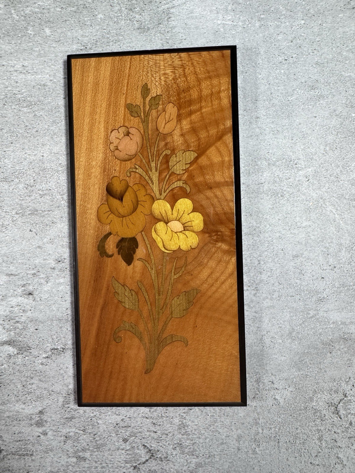 Vintage Italian Marquetry Wood Wall Plaque Floral Inlay Made in Italy 4×8