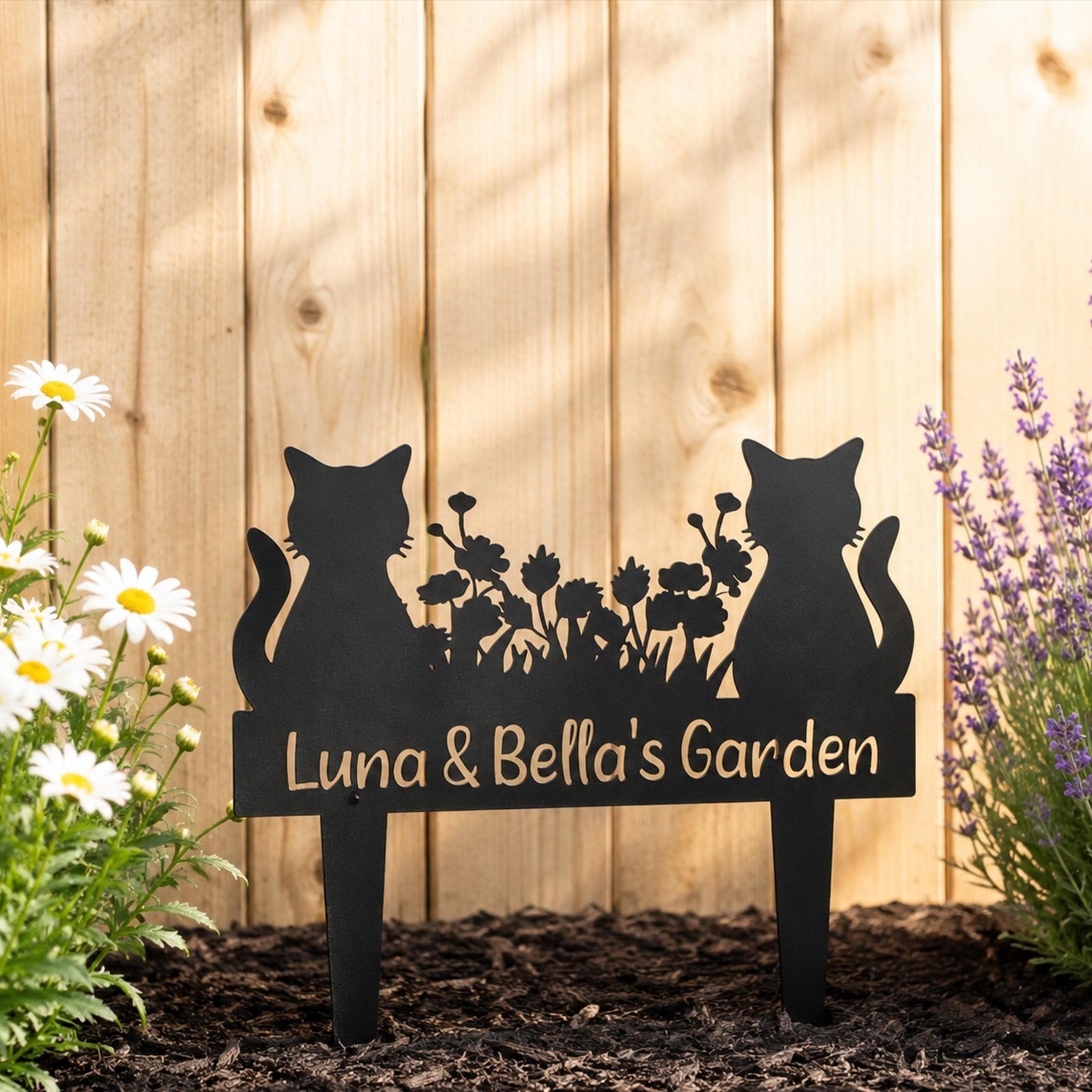 Custom Two-Cat Memorial Stake – Personalized Garden Sign & Pet Lover Gift
