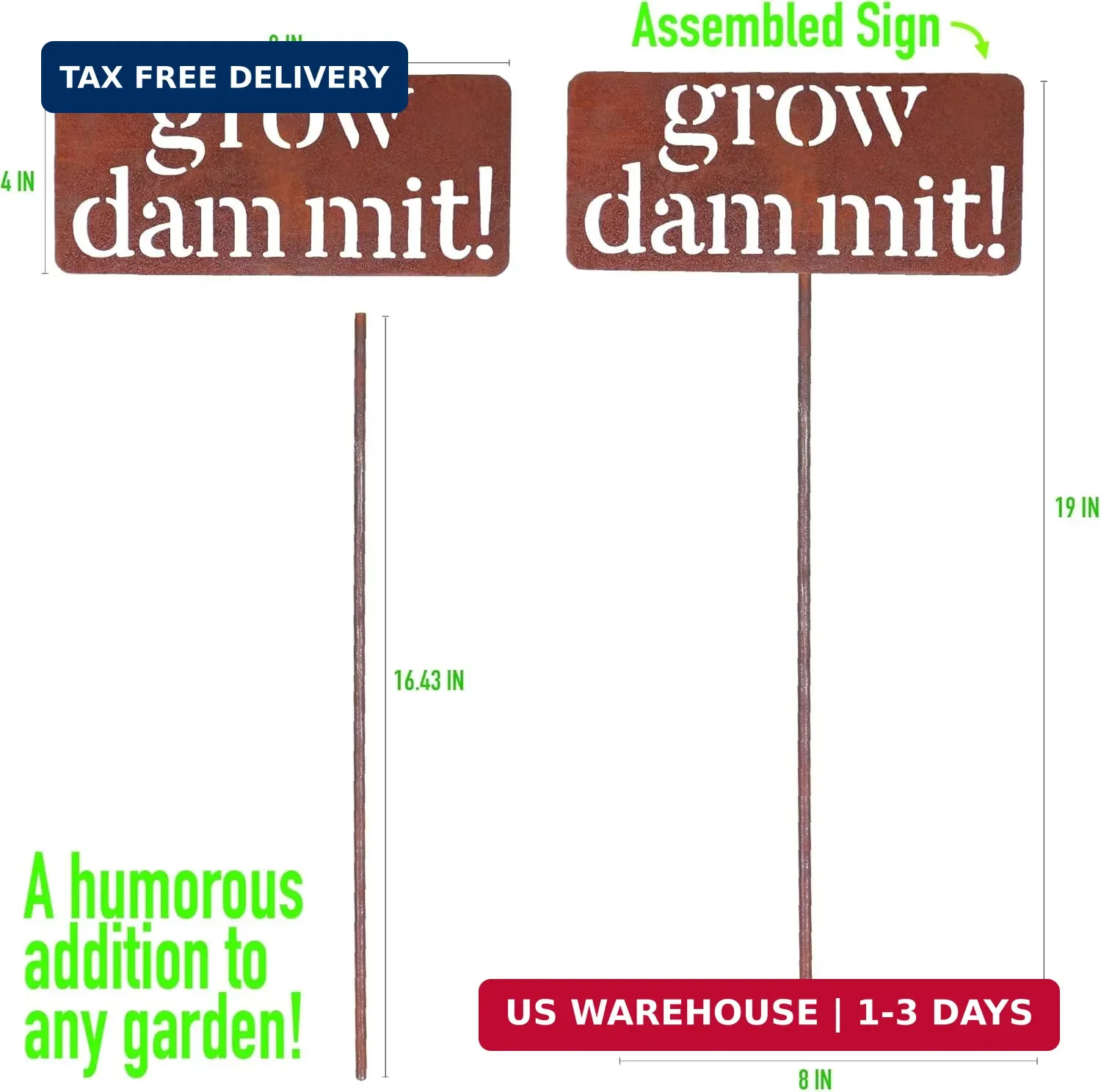 Island Genius Grow Dammit Funny Garden Sign, Unique Outside Gardening Decor Outd