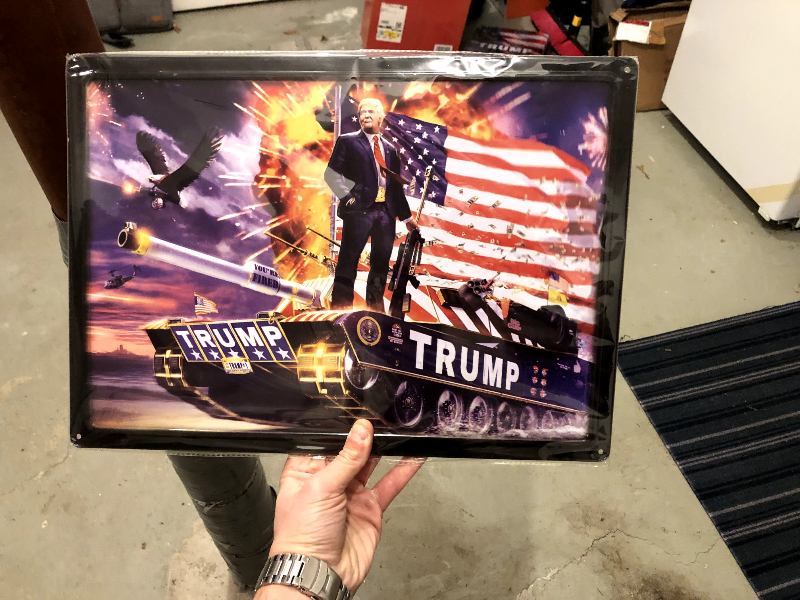 Trump On A Tank 17″ x 12″ Embossed METAL SIGN – NEW IN PLASTIC