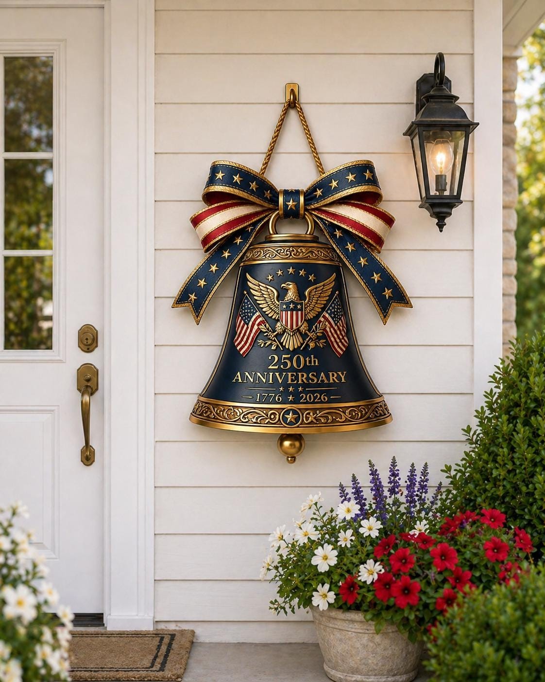 Liberty Bell Wood Wreath, USA 250th Anniversary Door Sign, 1776 2026 Patriotic