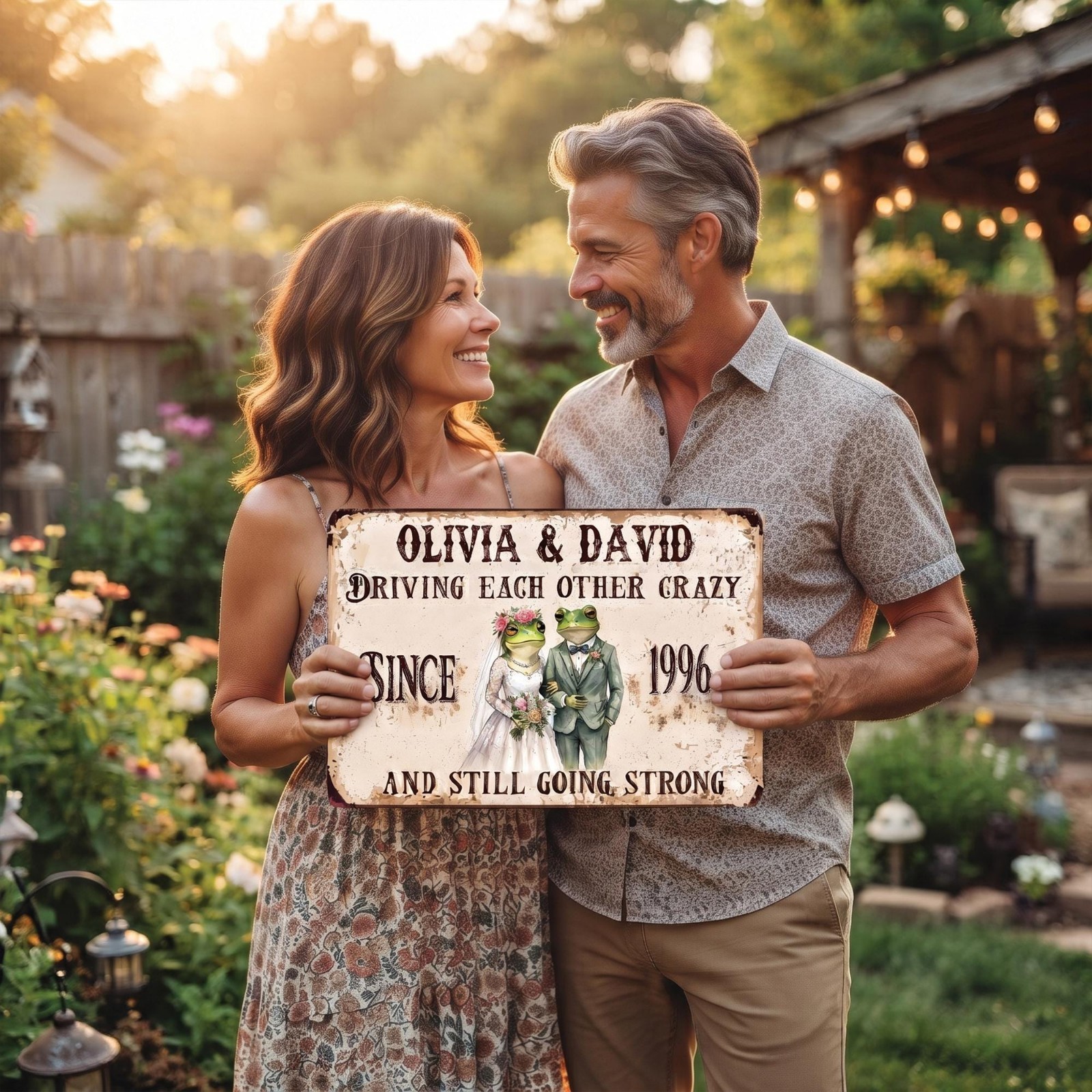 Personalized Funny Couple Frog Metal Sign, Custom Anniversary Wedding Gift