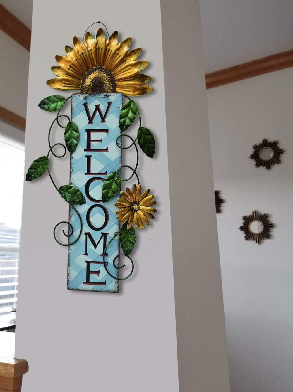 Welcome Sign for Front Door Decor Hanging Sign, Metal Flower Welcome Door Sign W