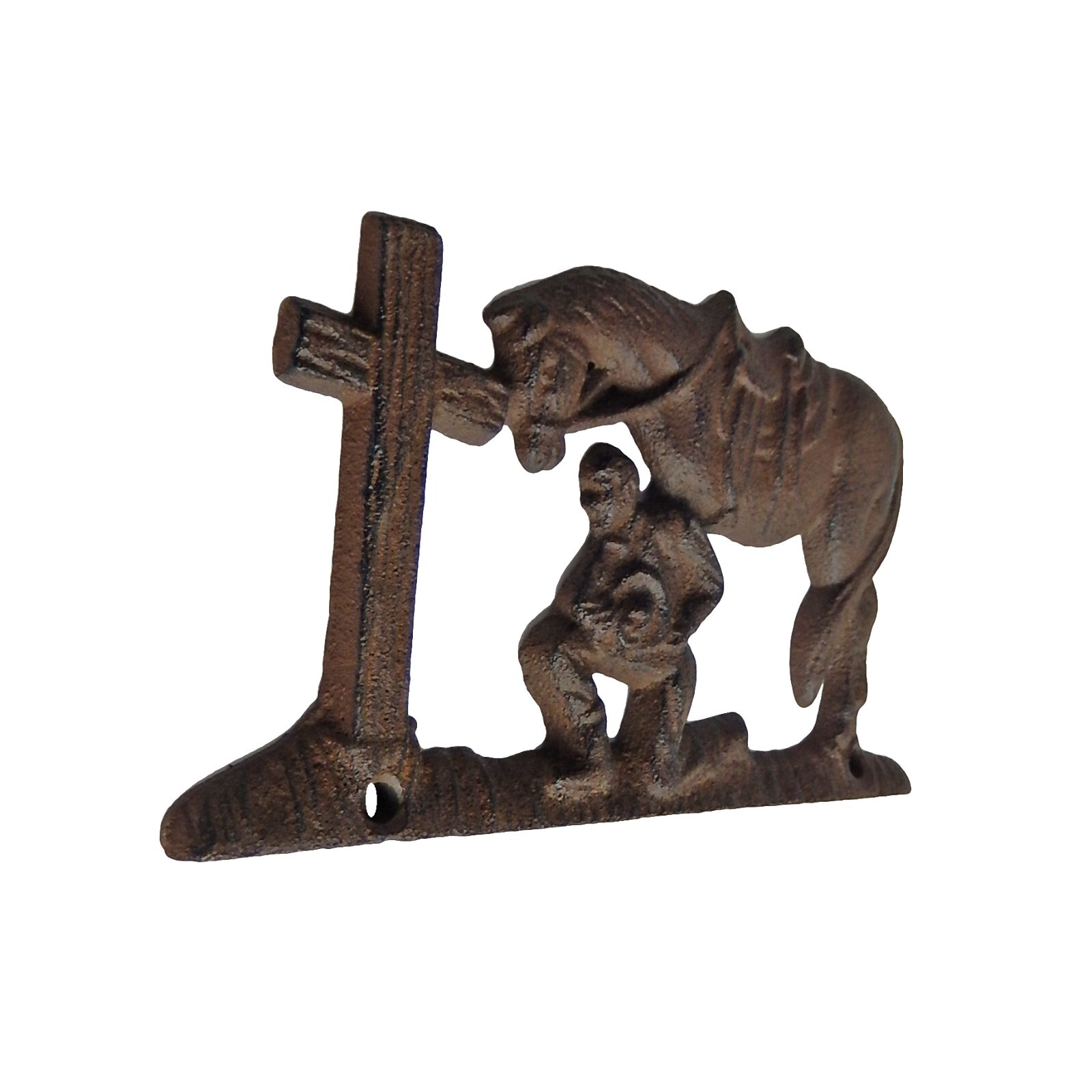 Small Cast Iron Praying Cowboy Rustic Brown Wall Decor Custom Hardware 5 3/4 in