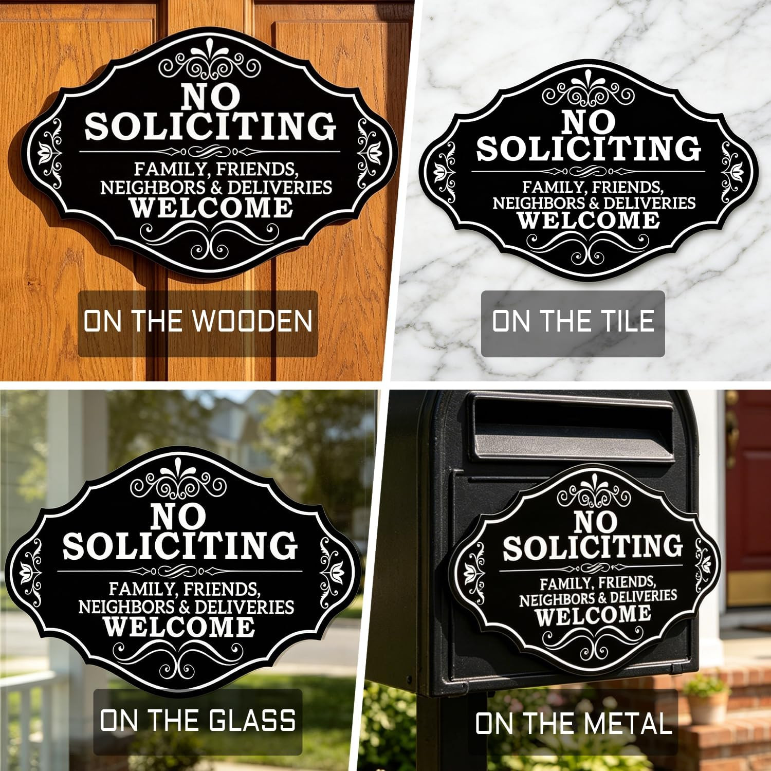 No Soliciting Sign Family Friends and Neighbors Welcome Front Door Sign, Funn…