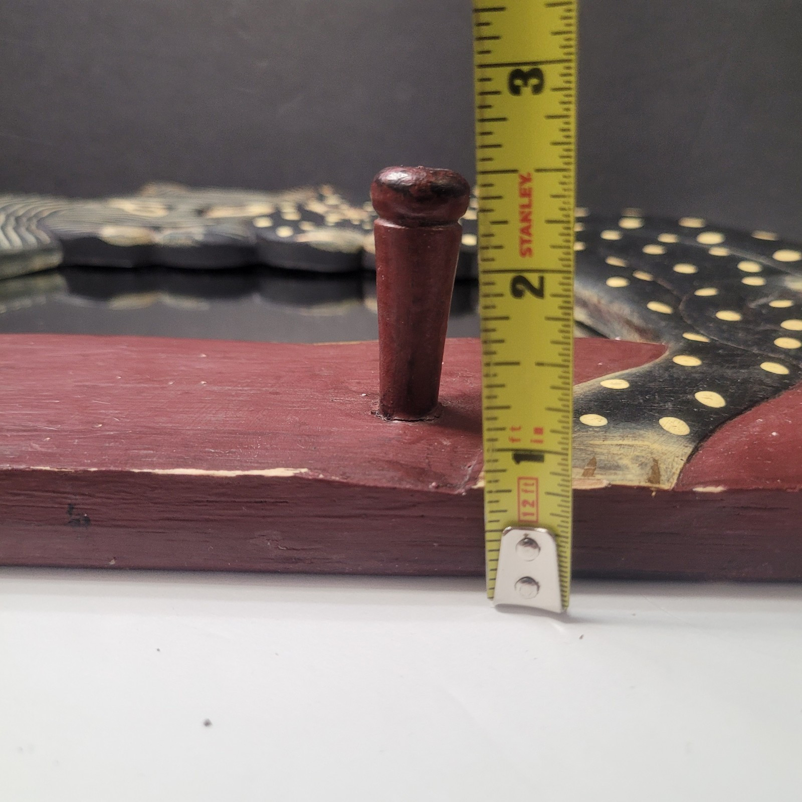 Vintage Folk Art Cats Black Gold White Dot Stripe Mirror and Wall Rack 17″ x 10″