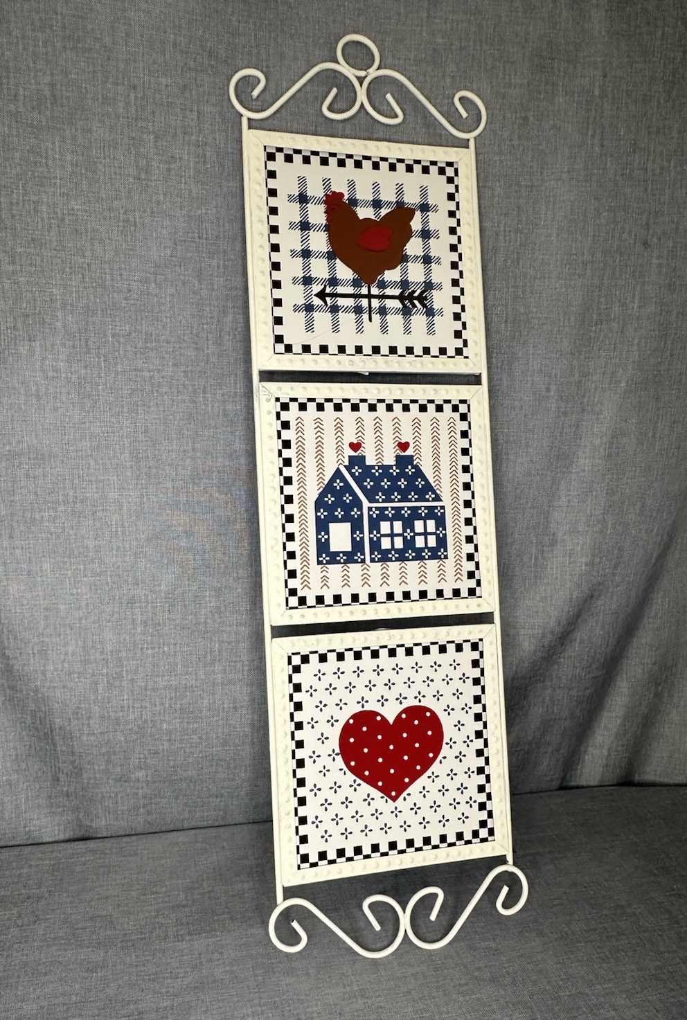 B&D Wall Hanging Tiles Framed 23″x7″ Hen Heart Home Country Cottage Farm Decor