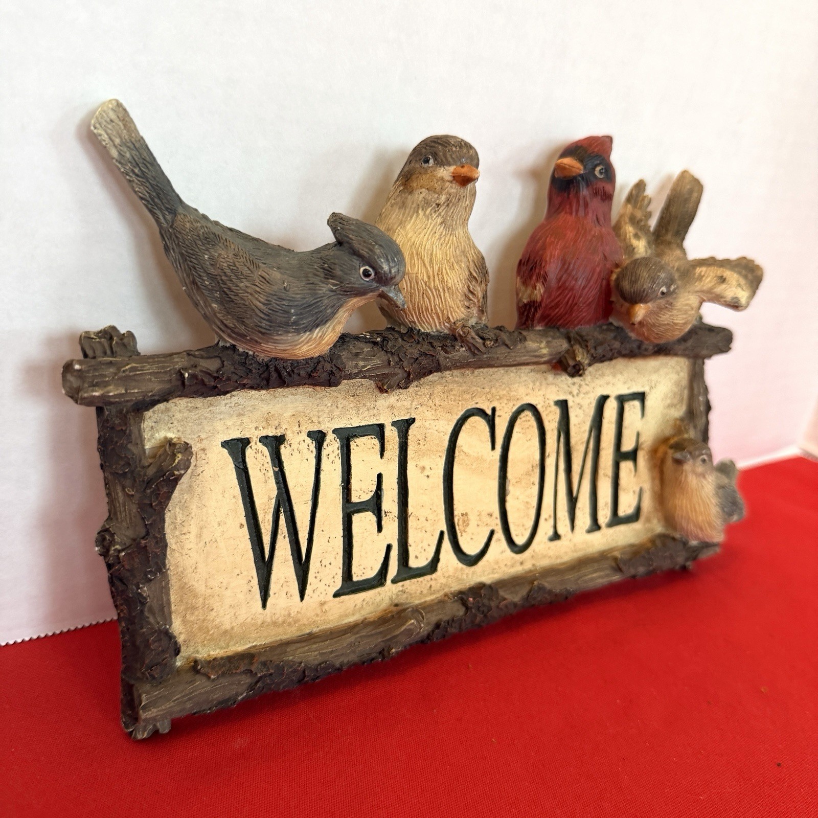 Welcome Sign With 6 Birds Heavy Synthetic Ceramic Young Co 10”x 6.5”