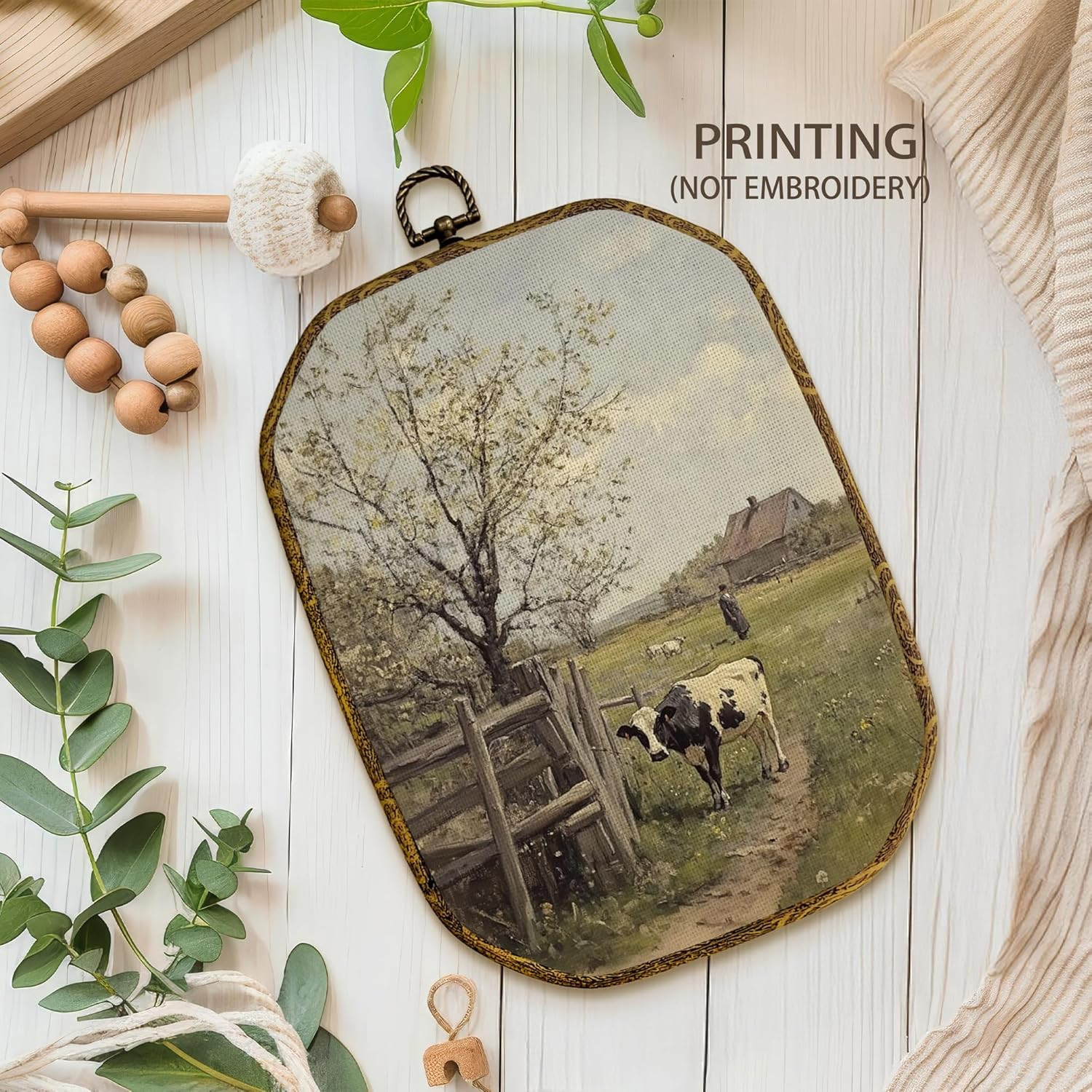 Vintage Farmhouse Cow Octagon Wall Art Decor, Rustic Cow Farm Life Landscape …