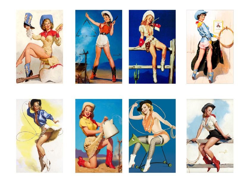 Set of 8 Vintage Metal Pin Up Girls Collector Cards Western Cowgirls MPIN01