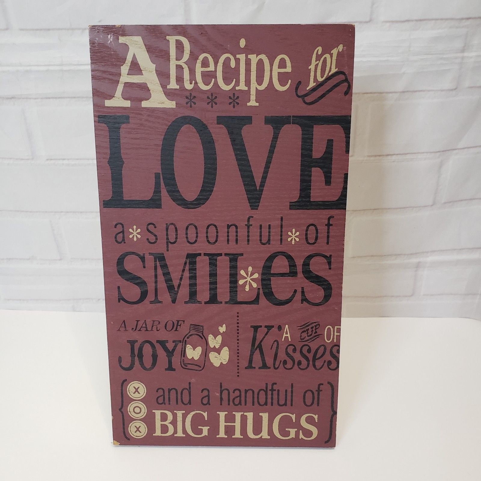 Vintage Recipe for Love Sign Primitive Farmhouse Wall Decor Burgundy Plaque 14″