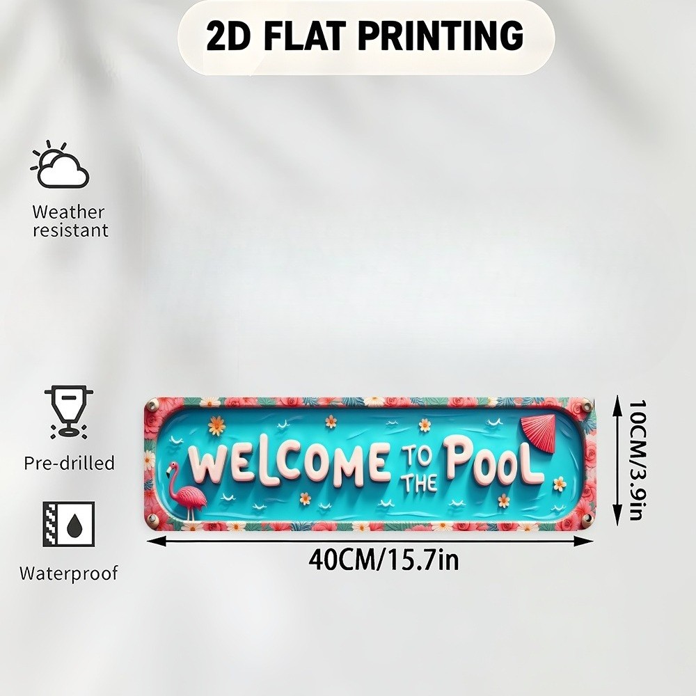 Metal Sign Flamingo Welcome To The Pool Vintage Tropical Backyard Poolside Decor