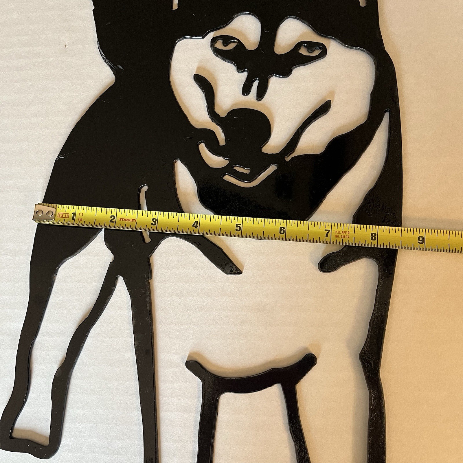 Black Enameled Painted Metal Dog Cutout Wall Decor Husky GSD Lg 17.5×9″ Sturdy
