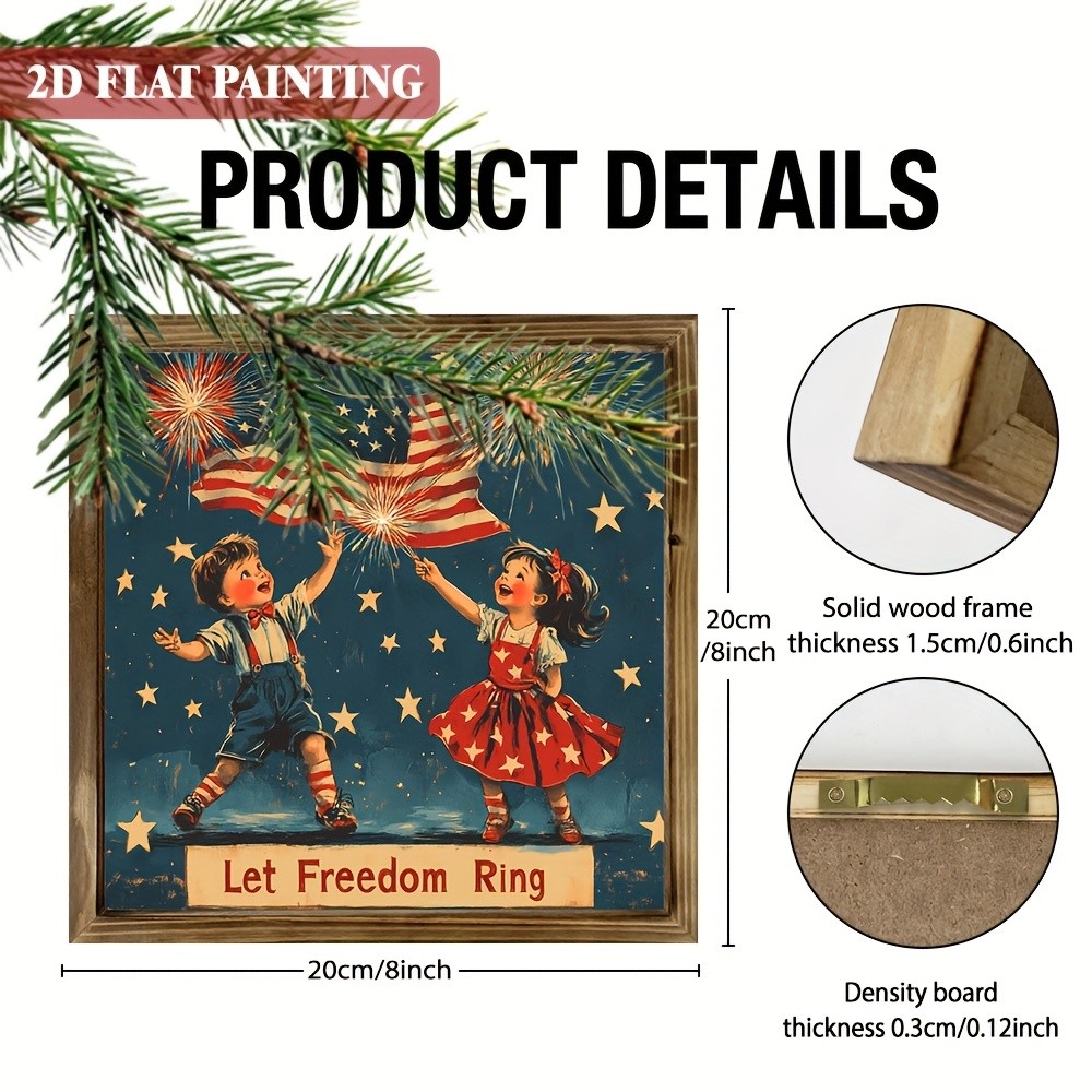 4th of July Wooden Plaque Let Freedom Ring Retro Patriotic Kids Wall Art Decor