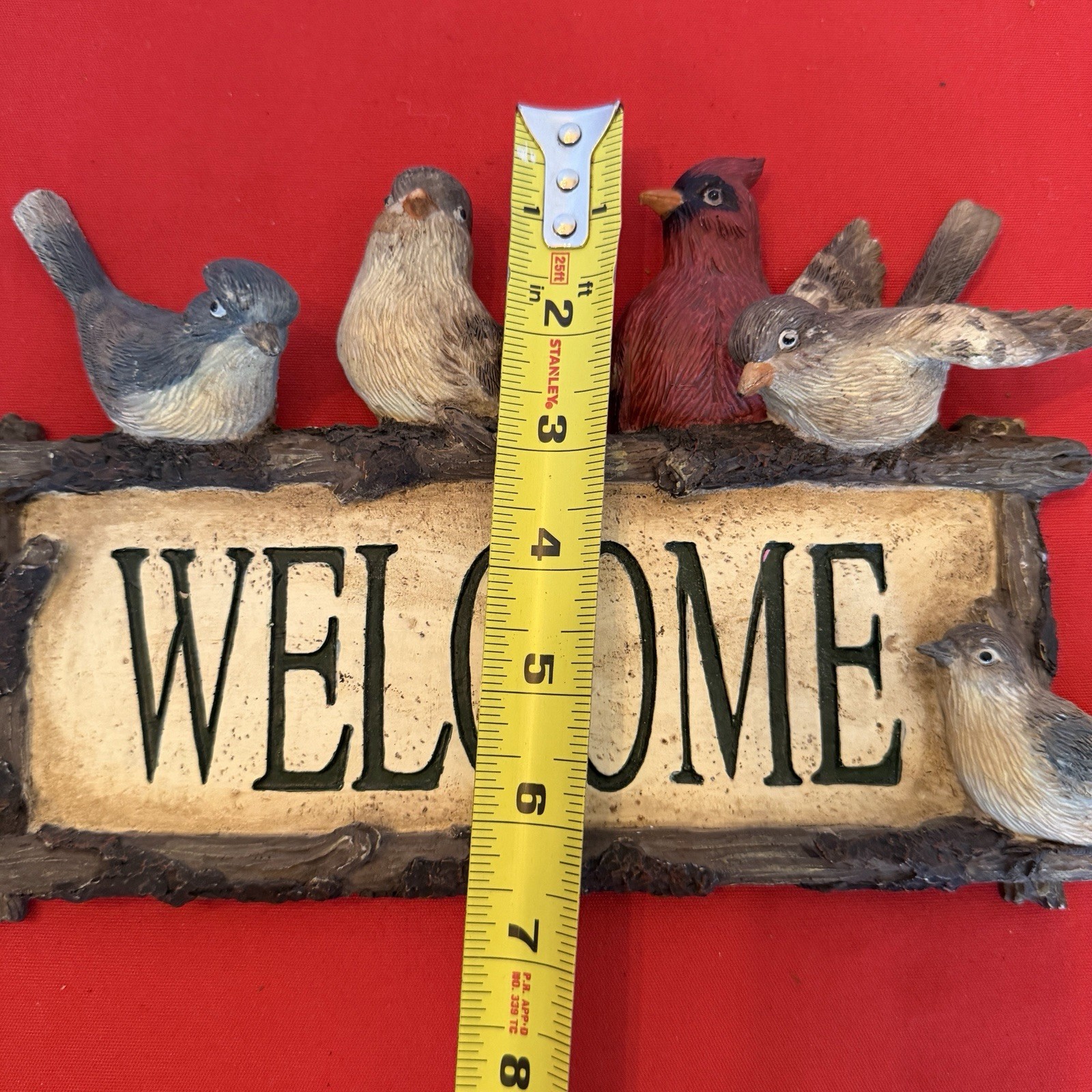 Welcome Sign With 6 Birds Heavy Synthetic Ceramic Young Co 10”x 6.5”