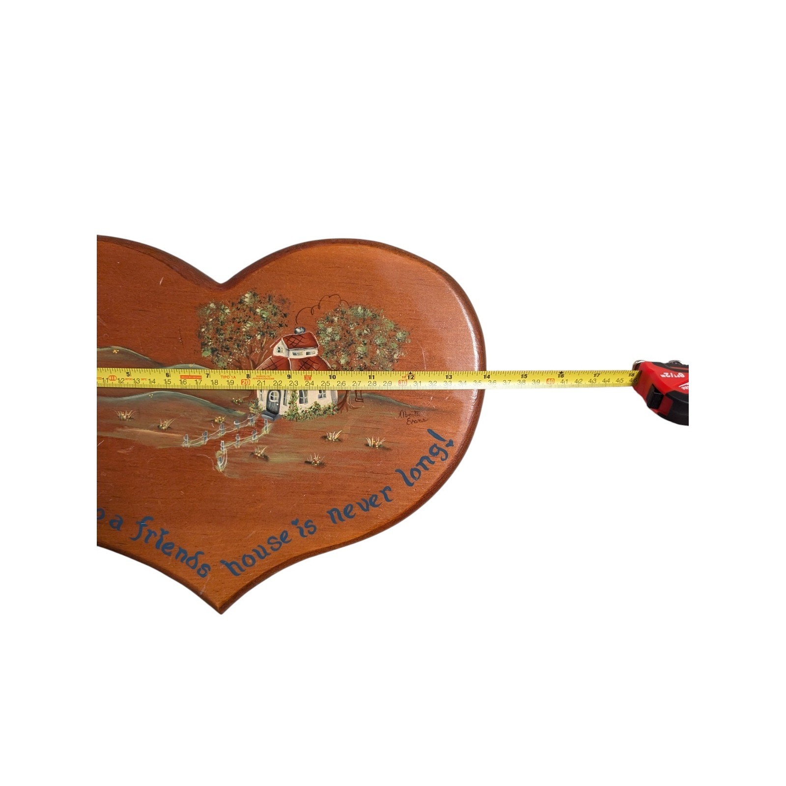 Alberta Evans Hand Painted Wood Heart Plaque Road to a Friends House Folk Art