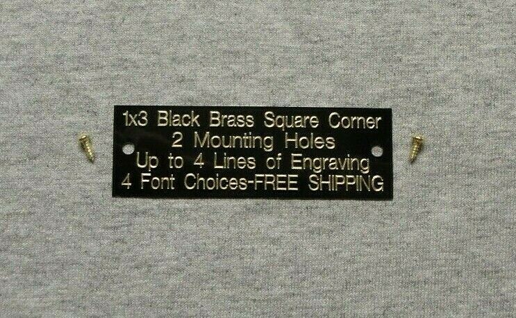 1×3 Custom Engraved Square Corner Black Brass Plate 2 Mtg.Holes Plaque Trophy