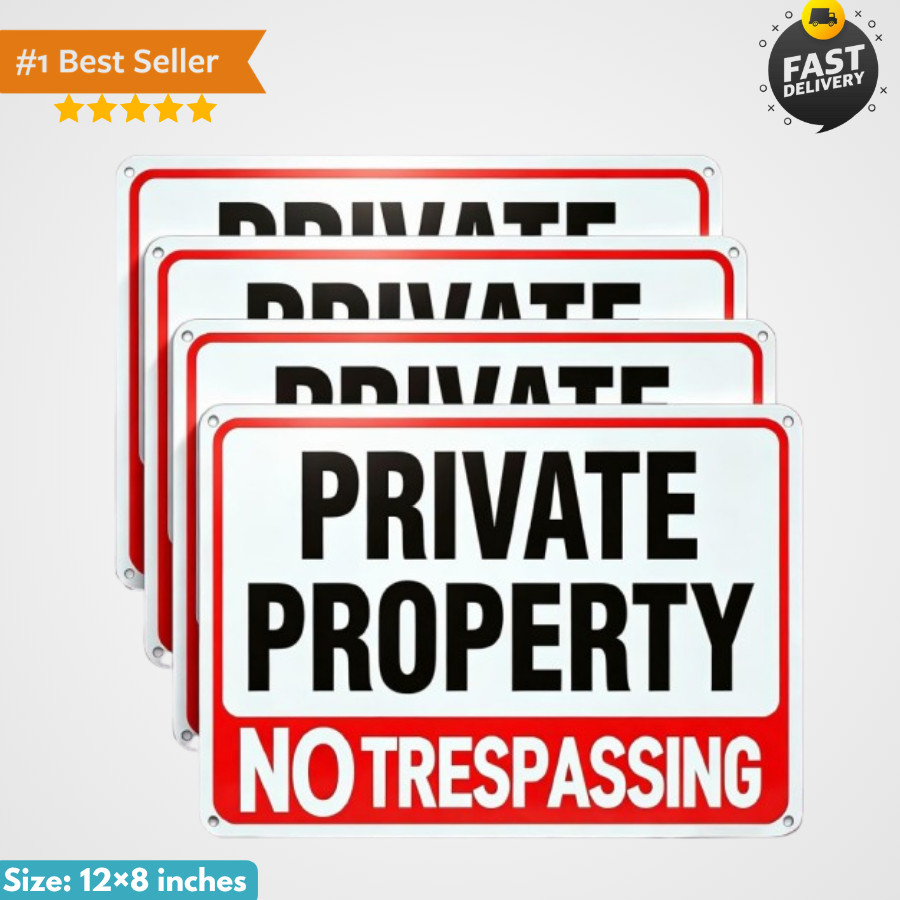 4 Pack Large No Trespassing Signs Private Property, 8X12 Inch Rust Free Aluminum