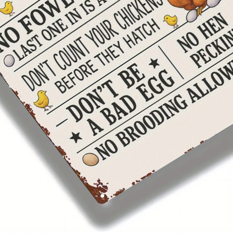 Metal Chicken Coop Rules Sign 8x12in Square Tin Decor