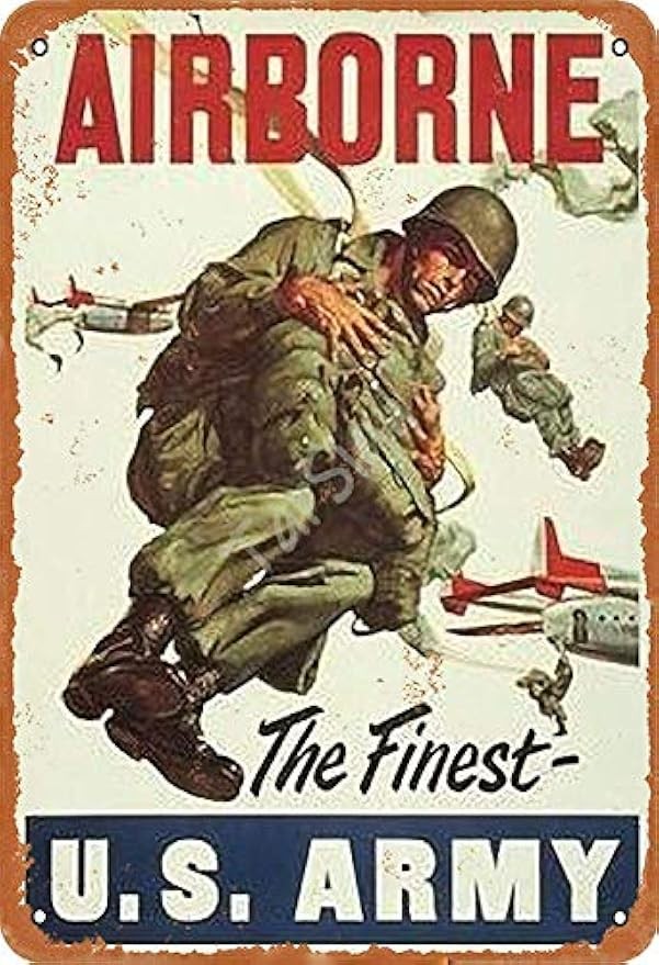 Vintage Tin Metal Sign Airborne The Finest Us Army Poster Wall Decor 8×12