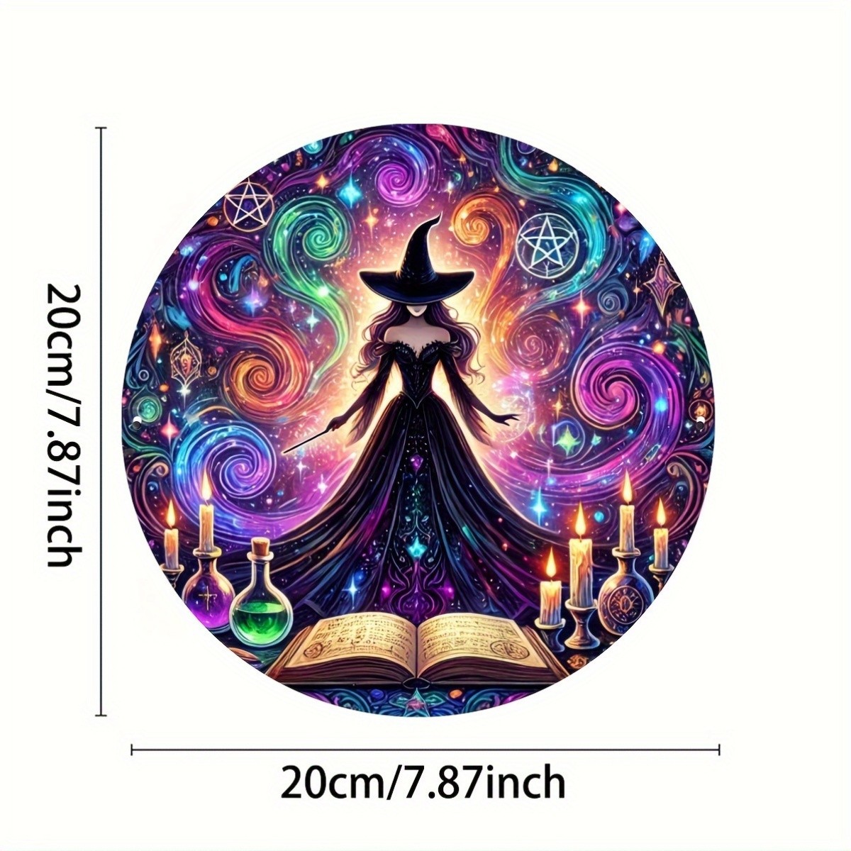 Tin Metal Signs 8x8inch Aluminum Witch Theme 2D Wall Art, 1pc Foil Engraving Wit