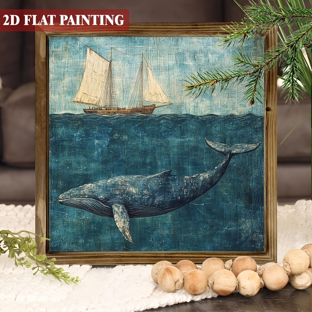 Vintage Nautical Whale Sailboat Wooden Wall Art For Coastal Home Wall Decor