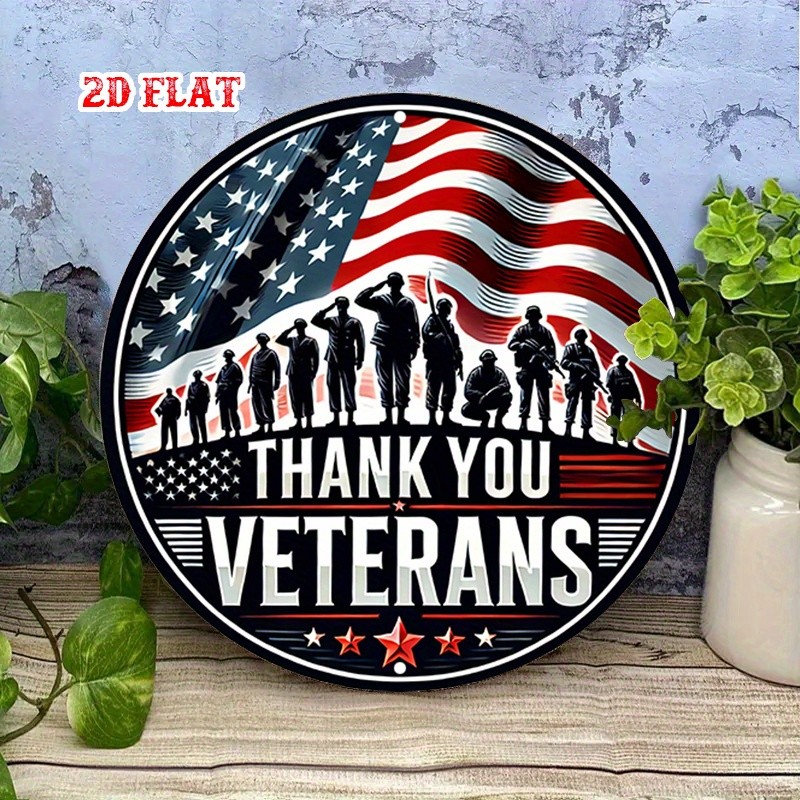 Veteran Aluminum Sign 8 Round Soldiers Honor Patriotic Rustic Funny Decor