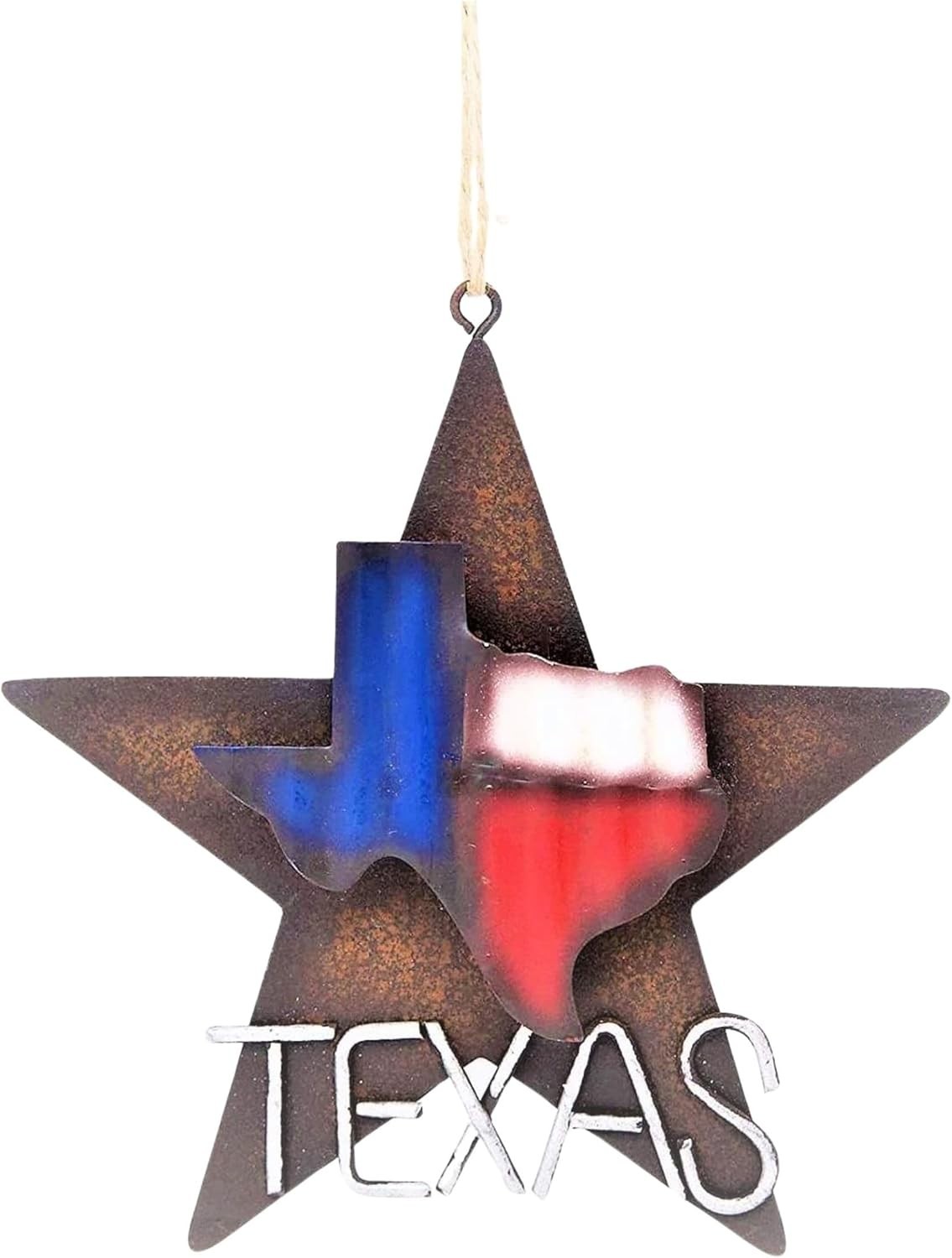 1-Piece Metal Star with Texas Map Ornament Rustic Style Gift Idea Western Lon…