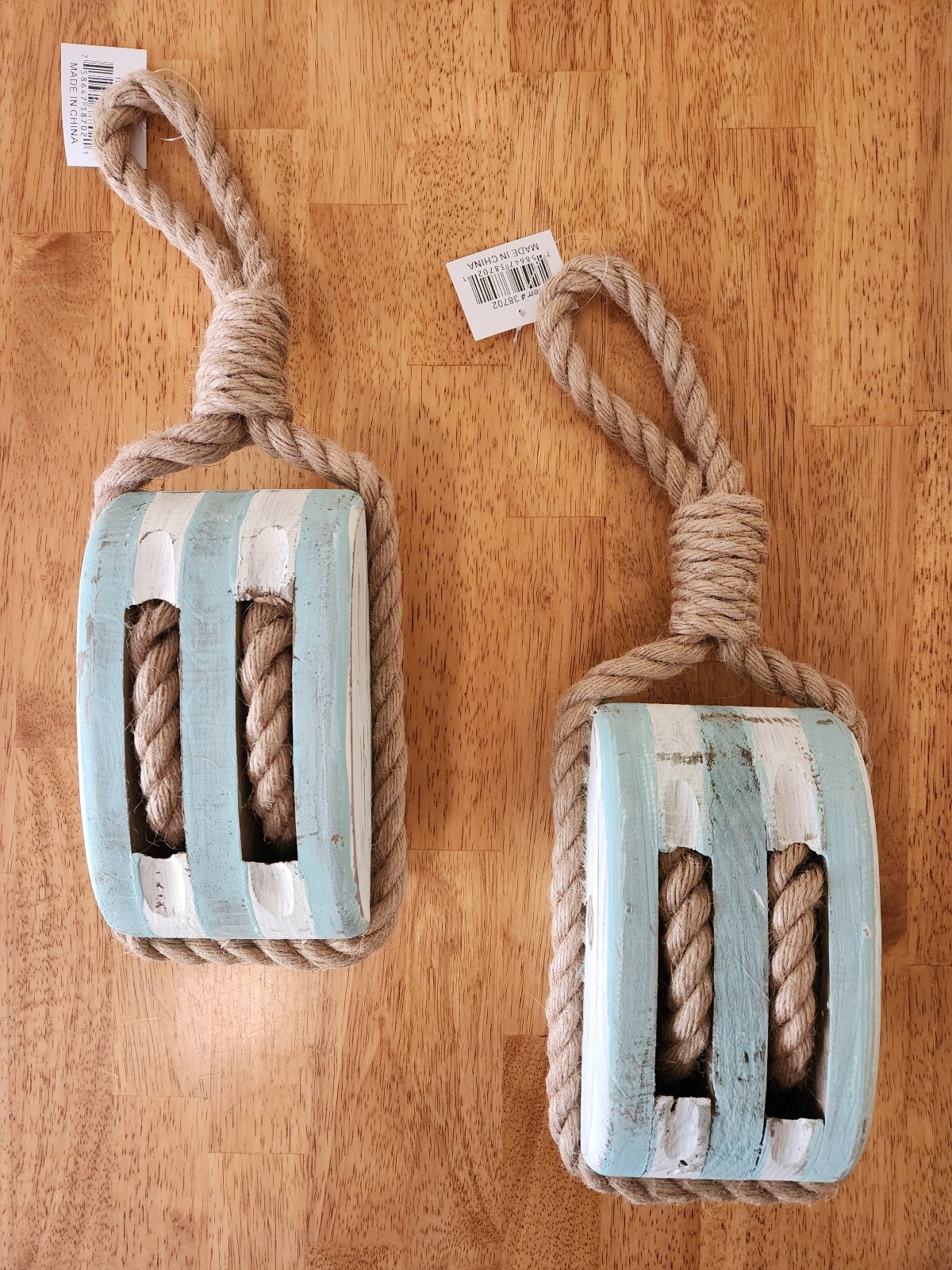 Blue Wood Sail Boat Pulley Home Wall Decor, Nautical, 1 pair