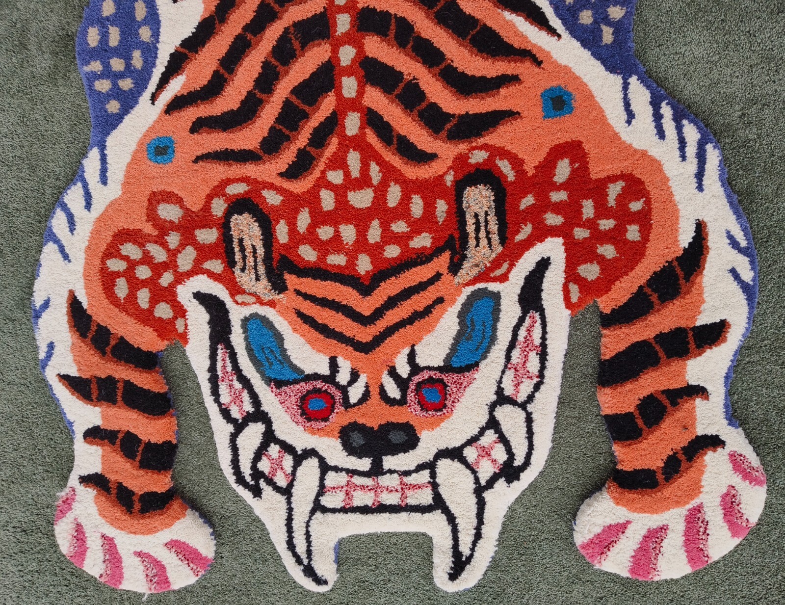 Orange Tibetan Tiger Rug Tufted Modern Carpet Folk Art Skeleton Maximalist Decor
