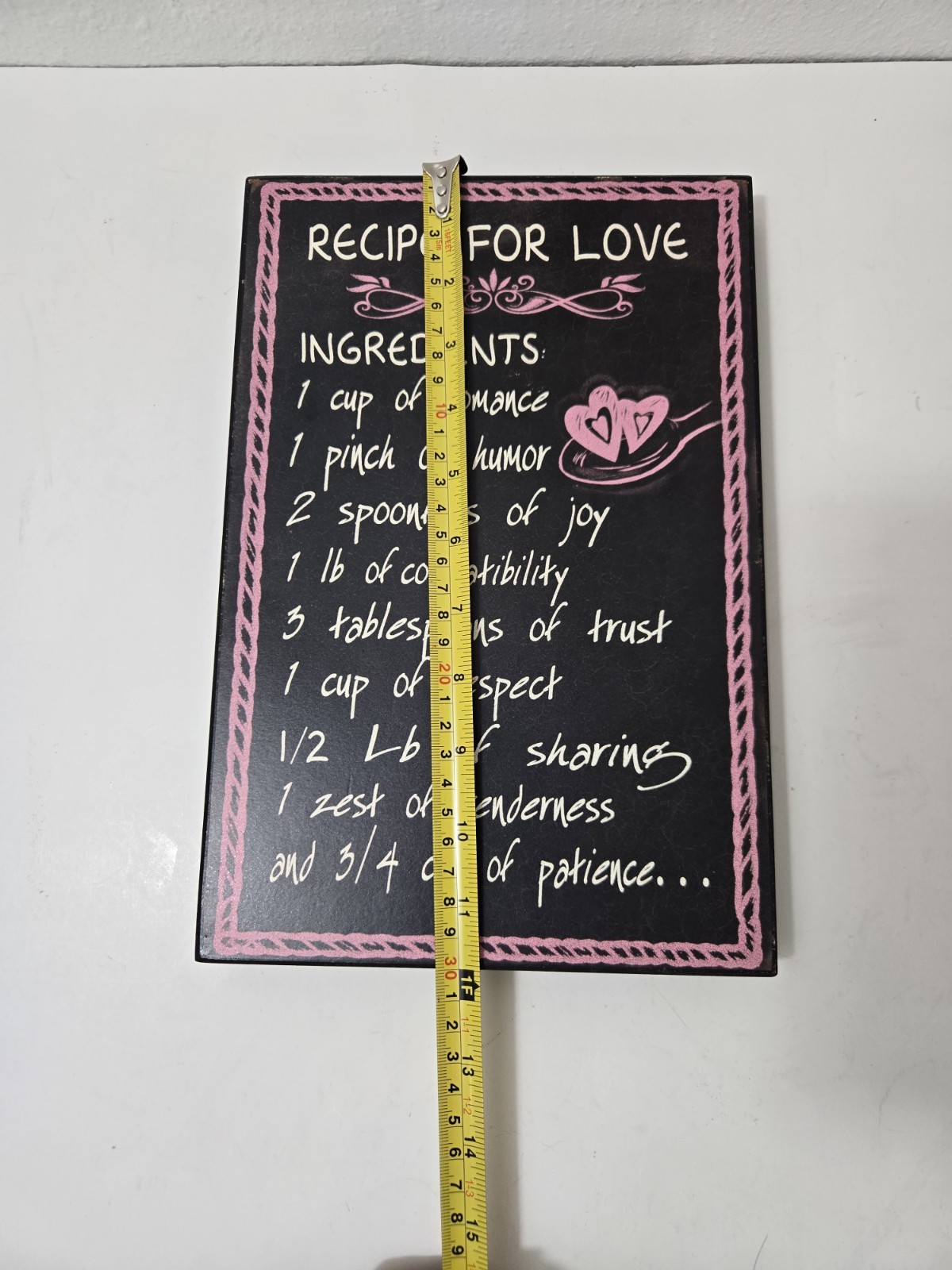 Recipe for Love Decorative Wall Sign – Pink on Black