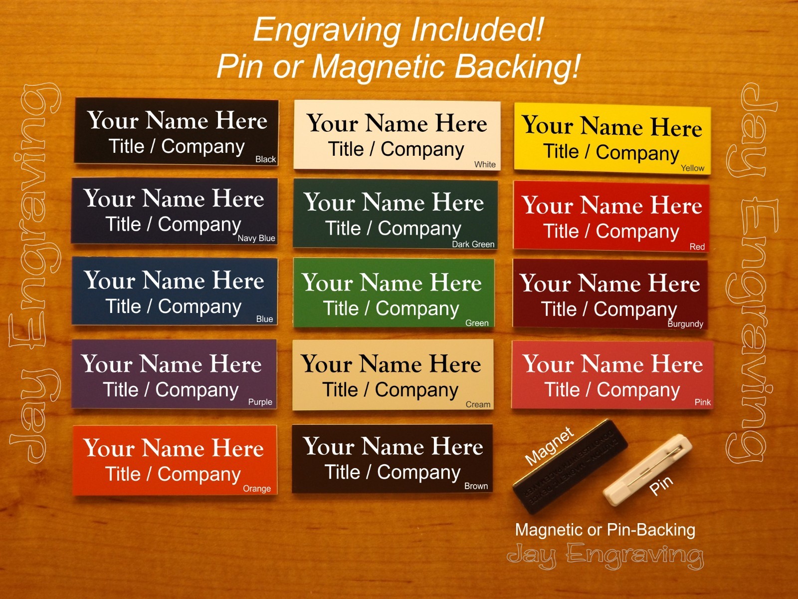 Custom Engraved 1×3 inch Name Tag with Magnetic or Pin Clasp – Any Color!